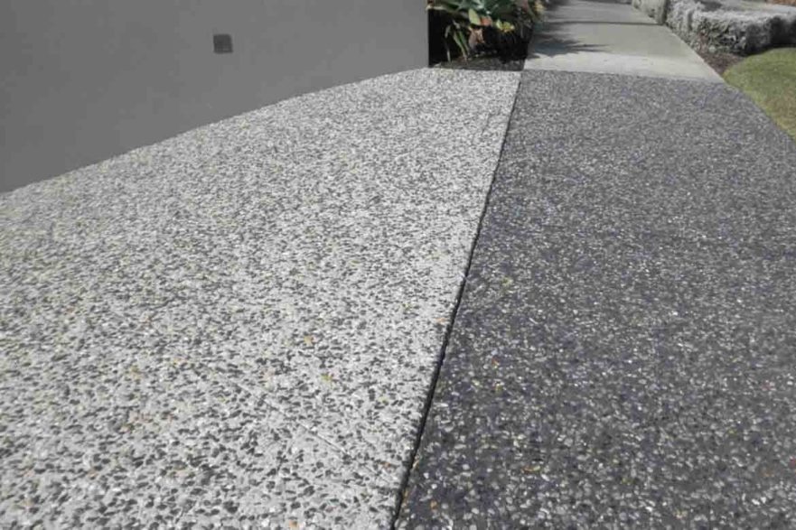 Exposed aggregate concrete driveway finish